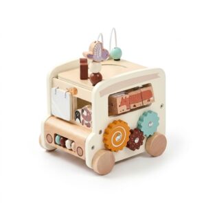 Wooden Animal Activity Bus Toy | Montessori Multi-Activity Toddler Toy 12M+