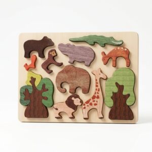 Wooden Forest Chunky Puzzle | Montessori Animal Matching Board for Toddlers